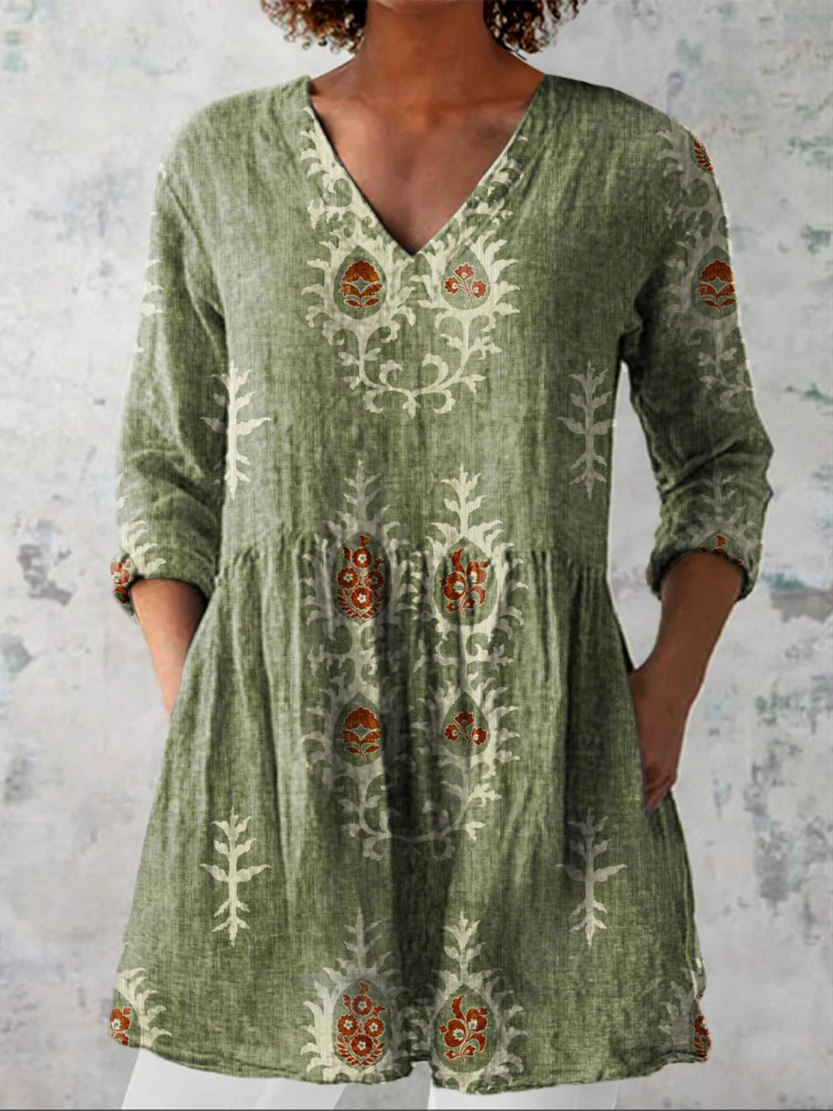 Maeve | Printed V-Neck Longline Top