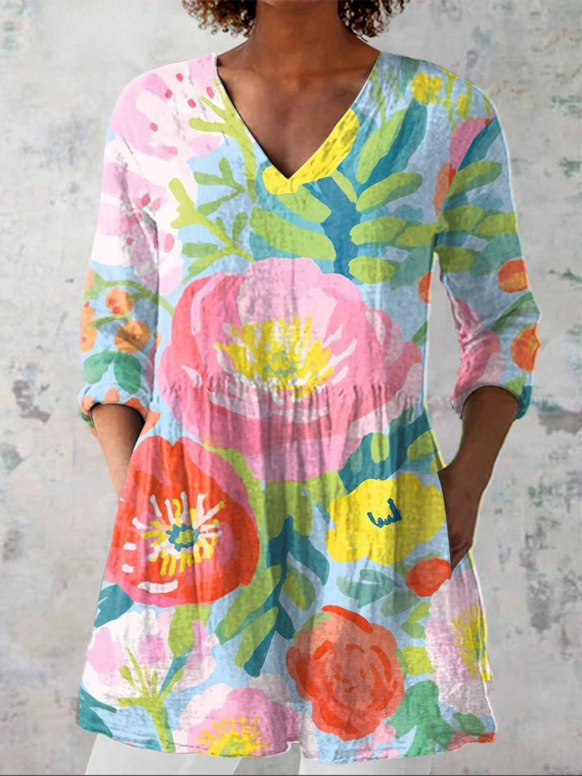 Juliette | Printed V-Neck Longline Top