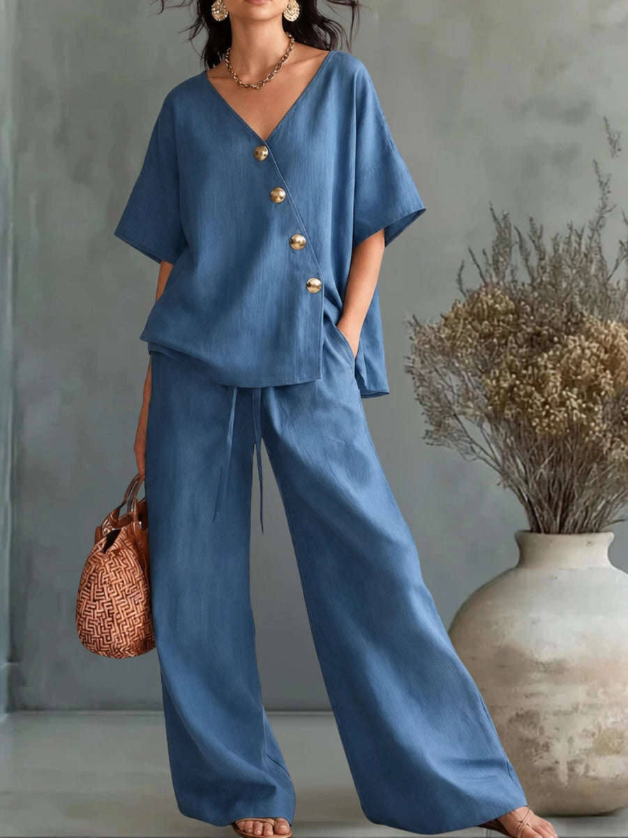 Greta | V-Neck Set with Buttons