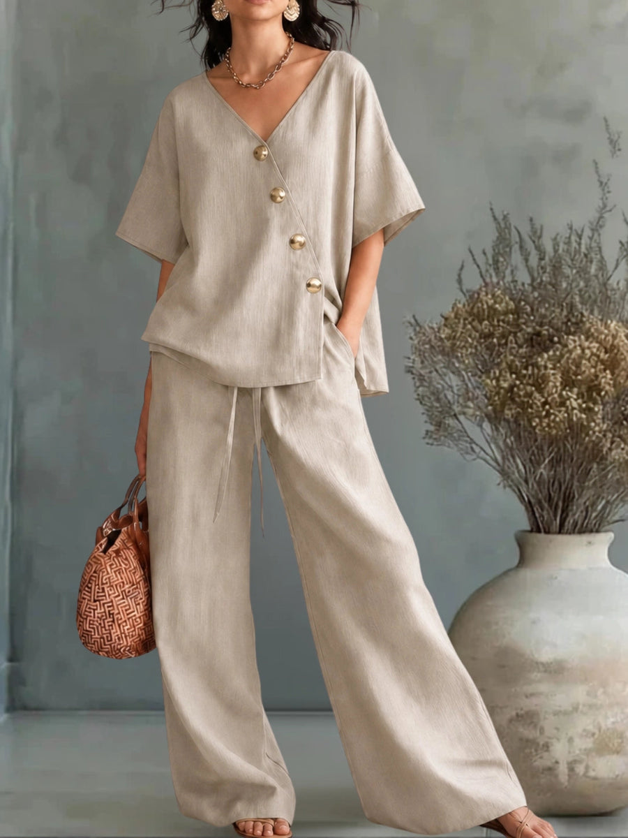 Greta | V-Neck Set with Buttons