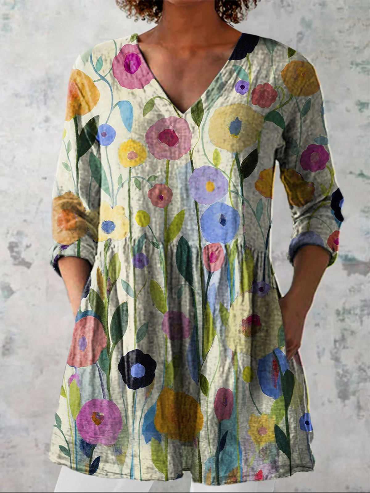 Blaire | Printed V-Neck Longline Top