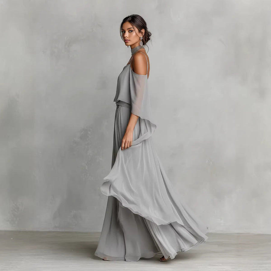 Renata | Gray Fluid Set with Strappy Top and Lightweight Trousers