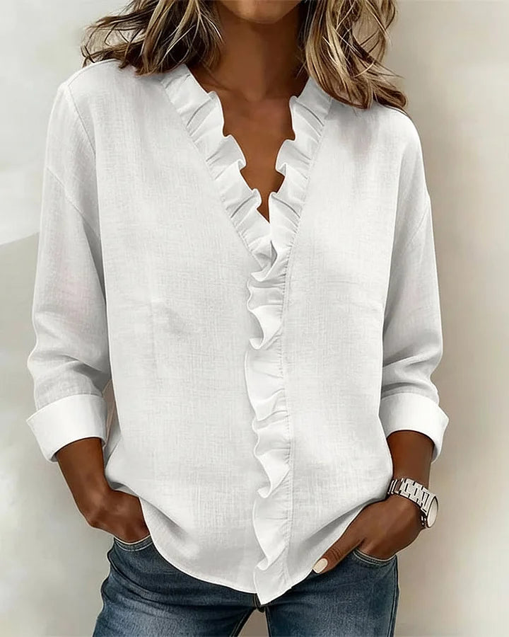 Chiara | V-Neck Blouse with Delicate Ruffles