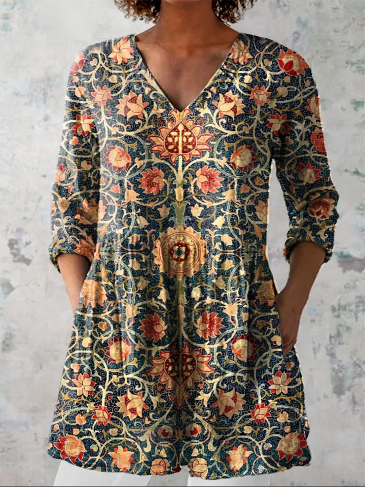 Elara | Printed V-Neck Longline Top