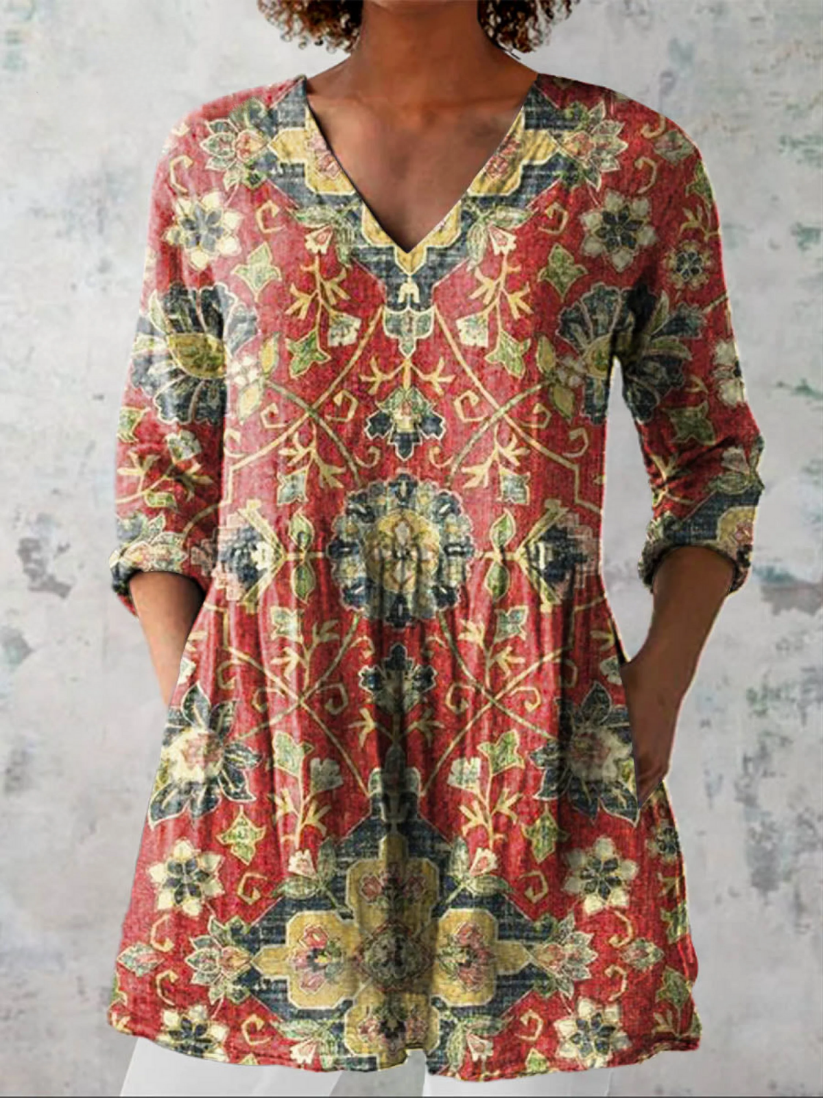 Dahlia | Printed V-Neck Longline Top
