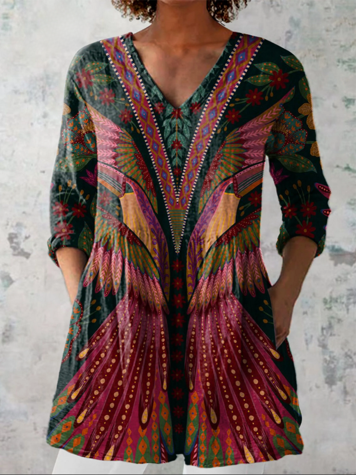 Adrianna | Printed V-Neck Longline Top