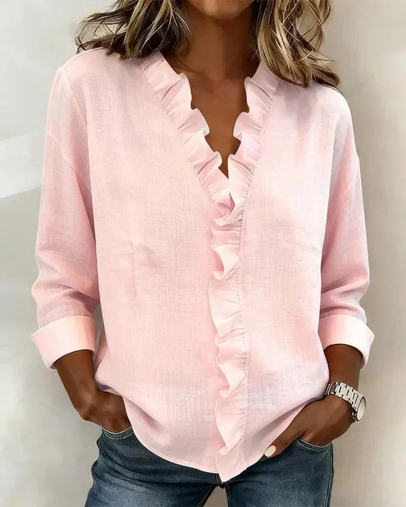 Chiara | V-Neck Blouse with Delicate Ruffles