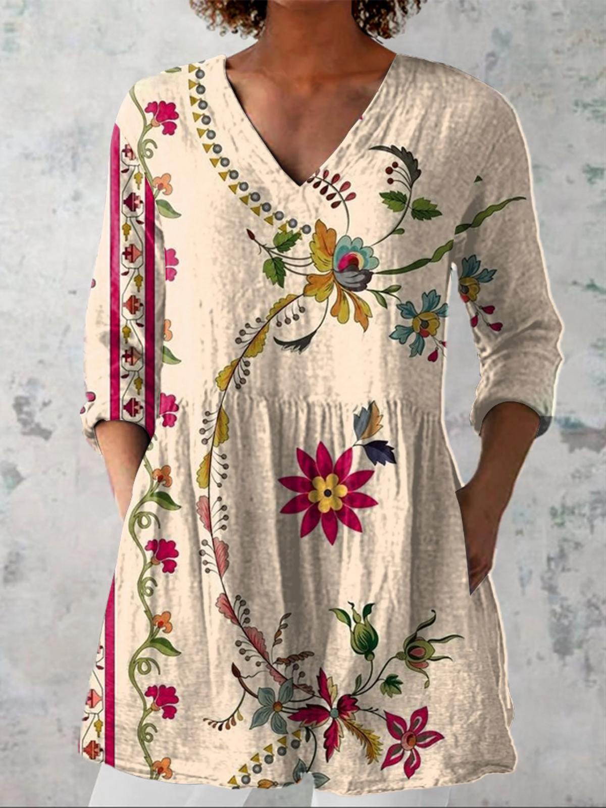 Naya | Printed V-Neck Longline Top