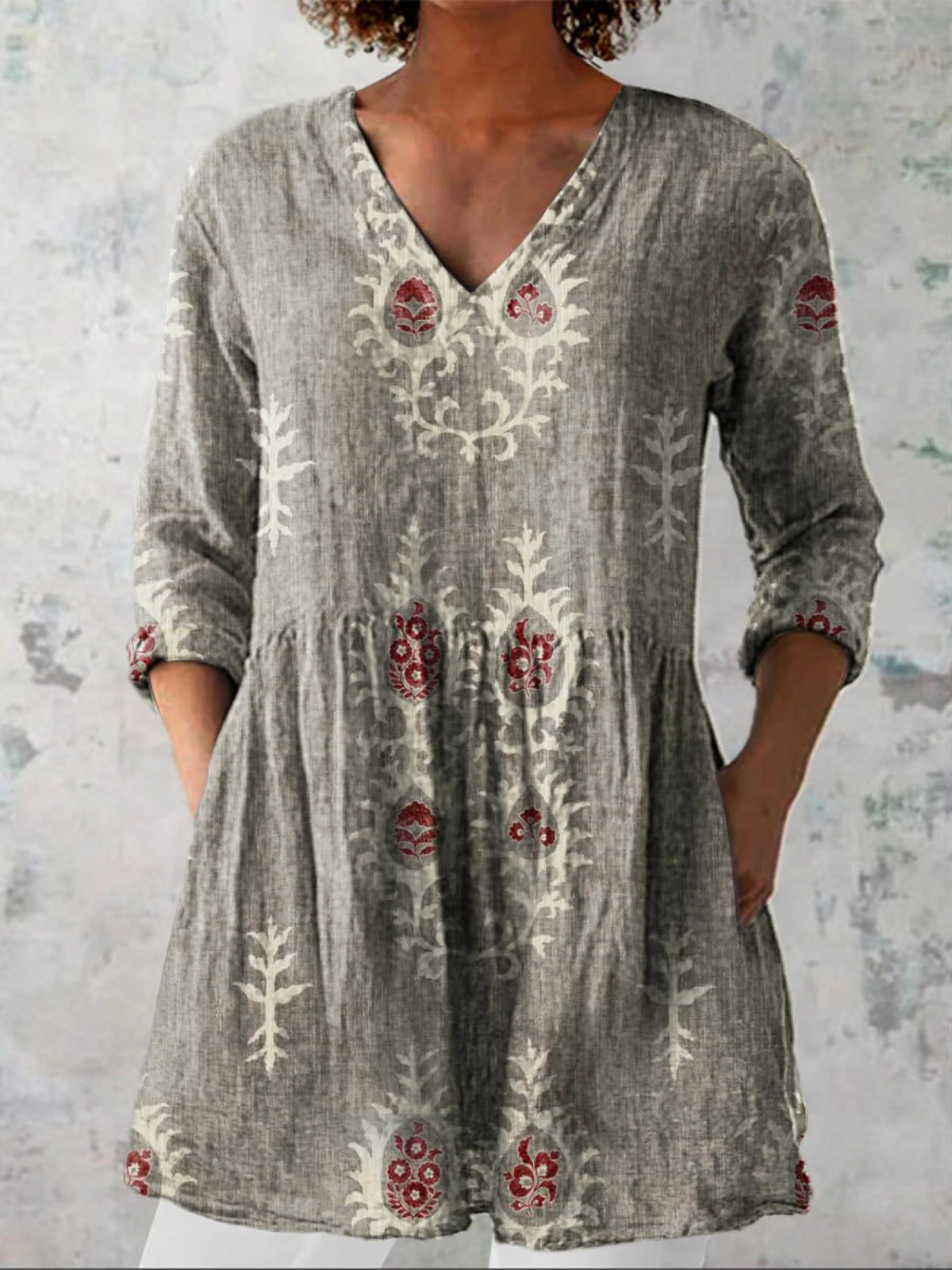 Maeve | Printed V-Neck Longline Top