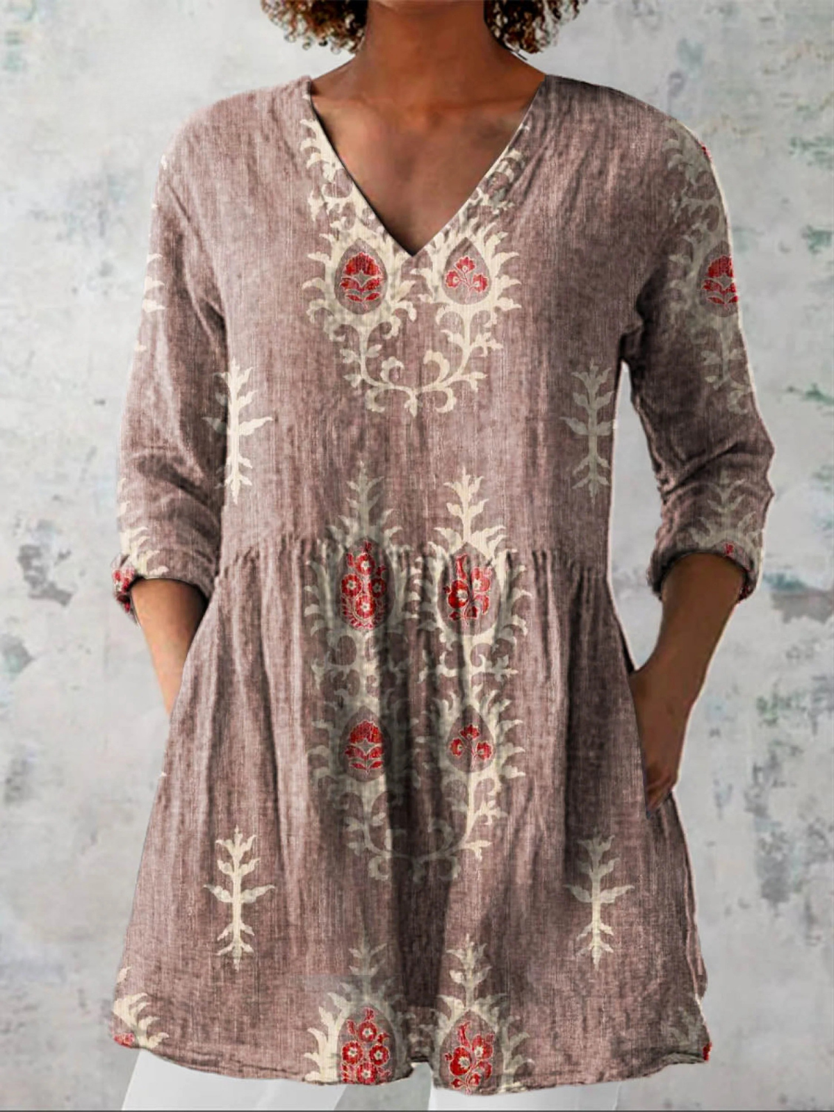 Maeve | Printed V-Neck Longline Top