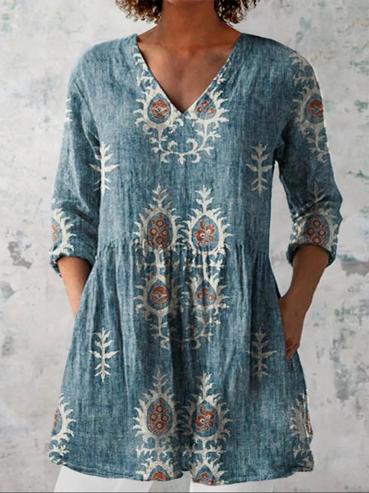 Maeve | Printed V-Neck Longline Top