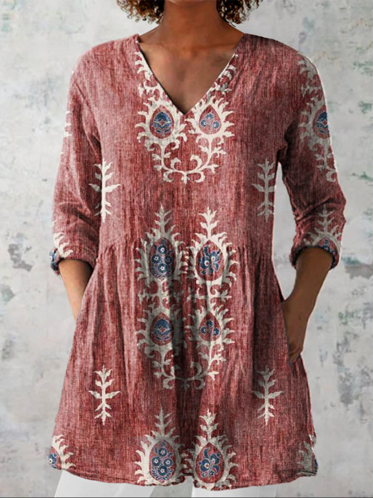 Maeve | Printed V-Neck Longline Top