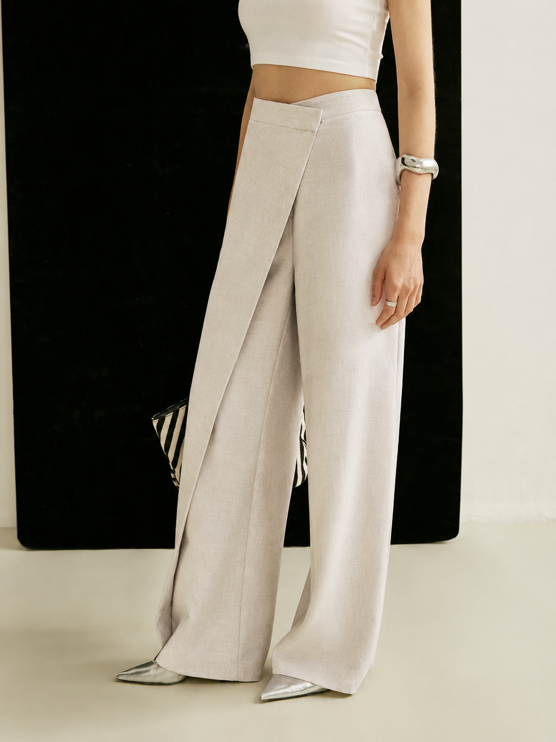 Luna | Women's High Waist Wide Leg Trousers Asymmetric Wrap Pants