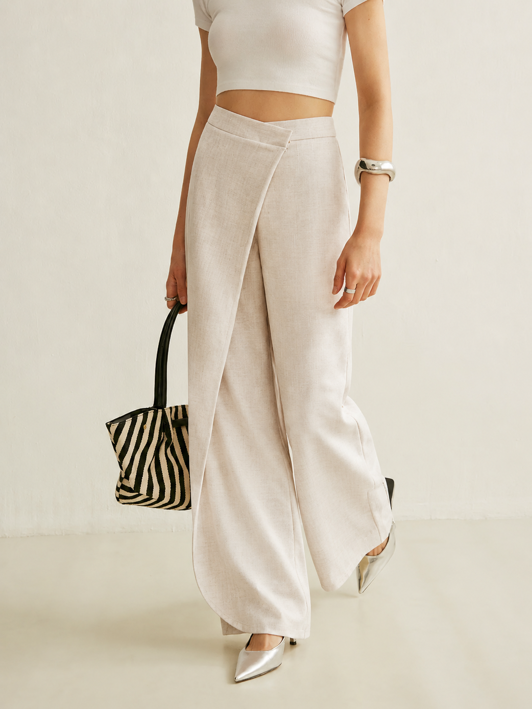 Luna | Women's High Waist Wide Leg Trousers Asymmetric Wrap Pants