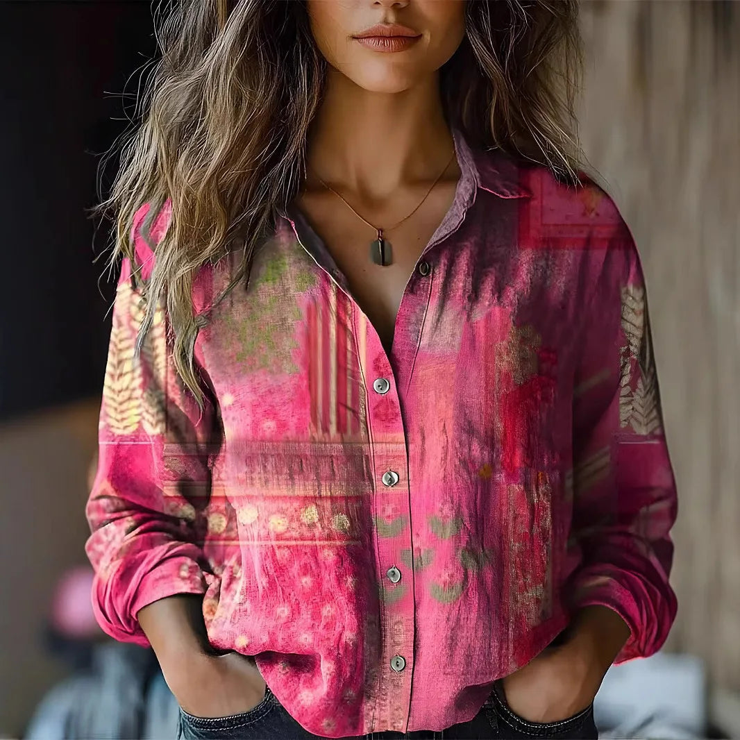 Autumn | Women's Vintage Floral Print Long Sleeve Button-Down Shirt